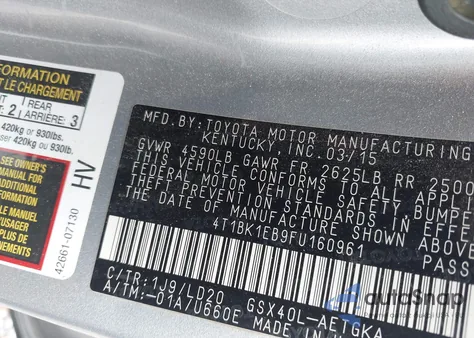 2015 Toyota Avalon Xle из США, поврежденный, VIN 4T1BK1EB9FU160961